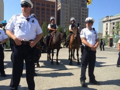 Mounted Police and Ohio Police Form Barrier Between Opposing Camps