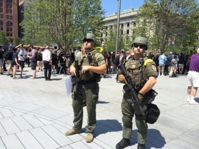 Ohio Police Stand Near the Soldiers and Sailors Monument in Public Square