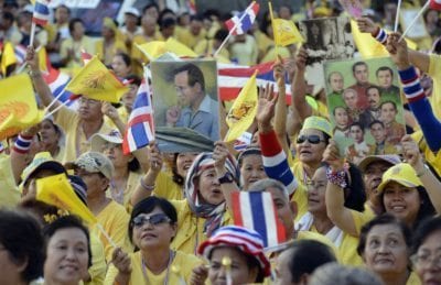 Yellow-shirt annual May 5th celebration of coronation of King Bhumibol Adulyadej, Bangkok.