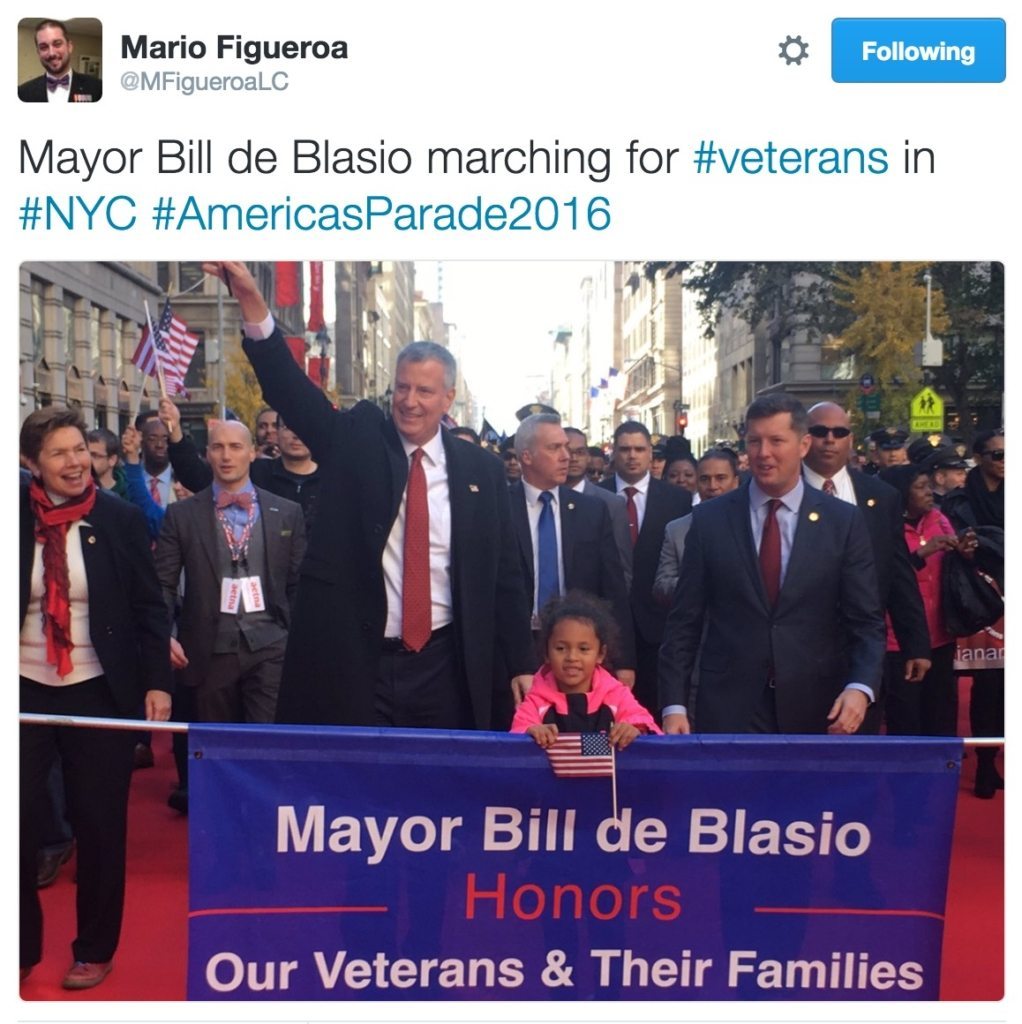 Image Veterans Day Parade DiBlasio tweet