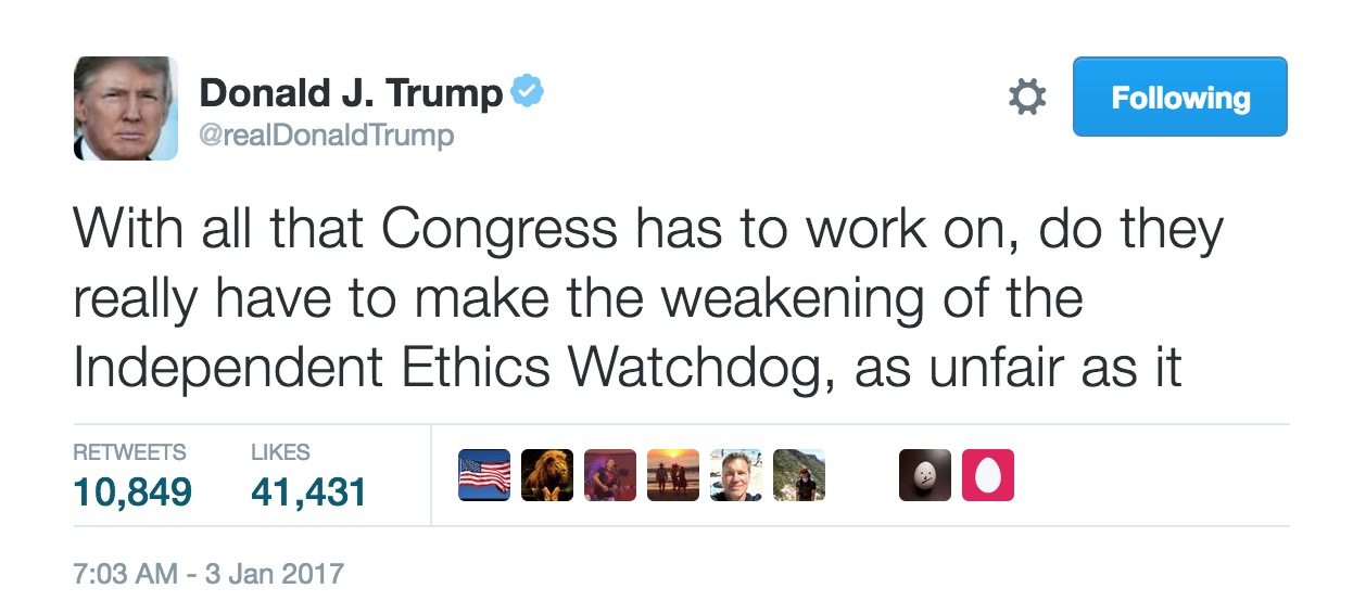 Image Donald Trump tweet OCE Jan. 3, 2017