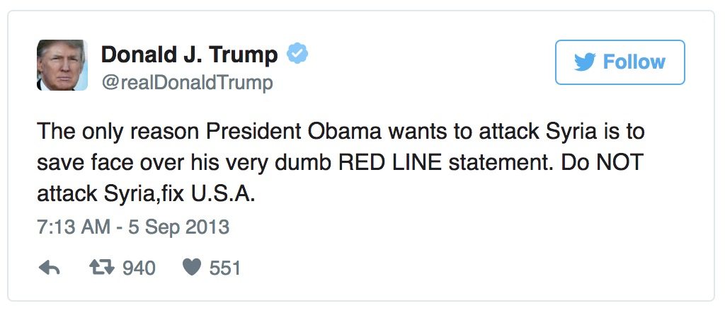 Image Trump tweet re: Syria gas attack red line