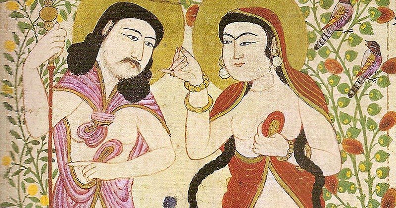 Image Painting from Manafi al-Hayawan (The Useful Animals), depicting Adam and Eve. From Maragh in Mongolian Iran.