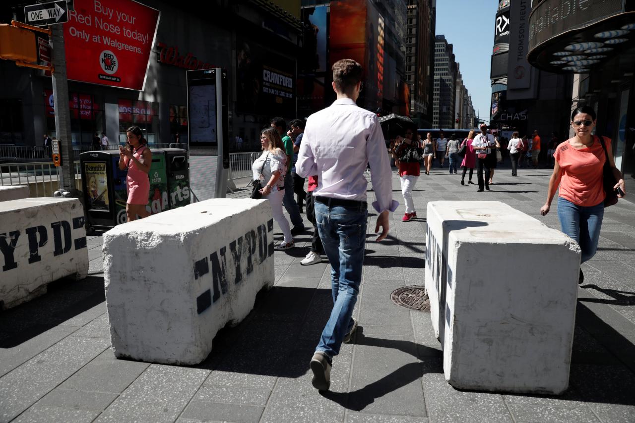 Image Concrete barricades in Times Square (REUTERS/Mike Segar)