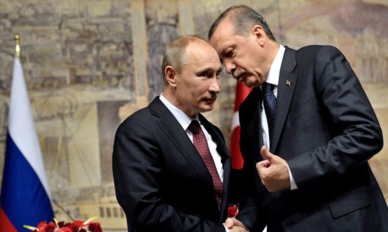 Image RUSSIAN PRESIDENT VLADIMIR PUTIN (R) SHAKES HANDS WITH TURKISH COUNTERPART TAYYIP ERDOGAN AFTER TALKS AT THE KREMLIN IN MOSCOW, RUSSIA, MARCH 10, 2017. (REUTERS/ALEXANDER ZEMLIANICHENKO/POOL)