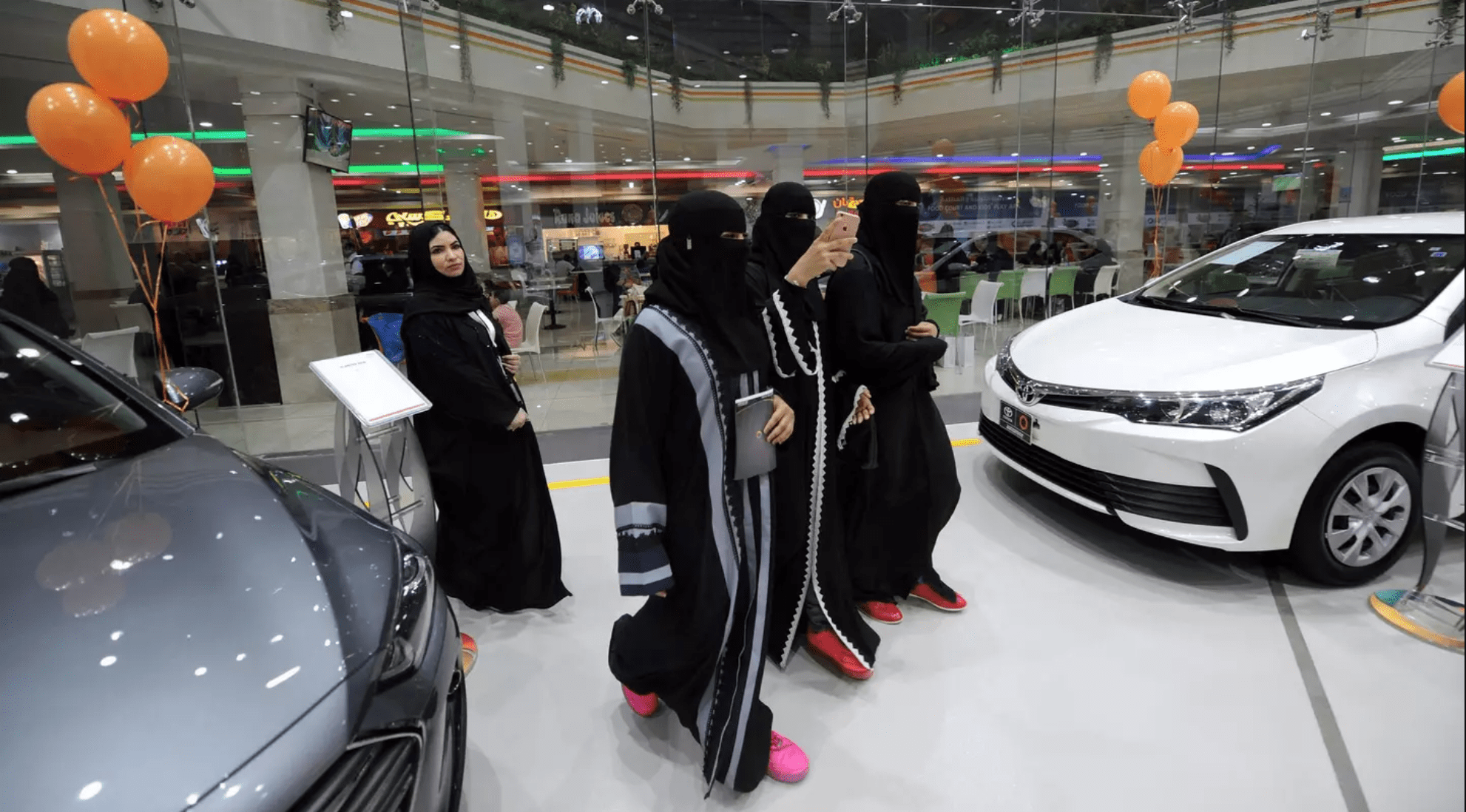 Image After a royal decree lifting the ban on women drivers, the first all-female auto show was held at Le Mall in Jeddah. (AP) 