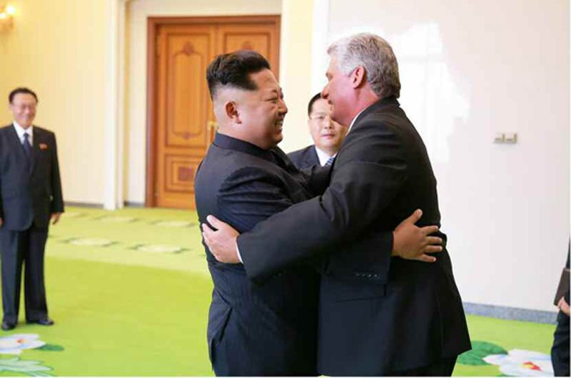 Image (Miguel Diaz-Canel is seen greeting North Korean dictator Kim Jong-Un in Pyongyang in 2015. | Source: New York Post)