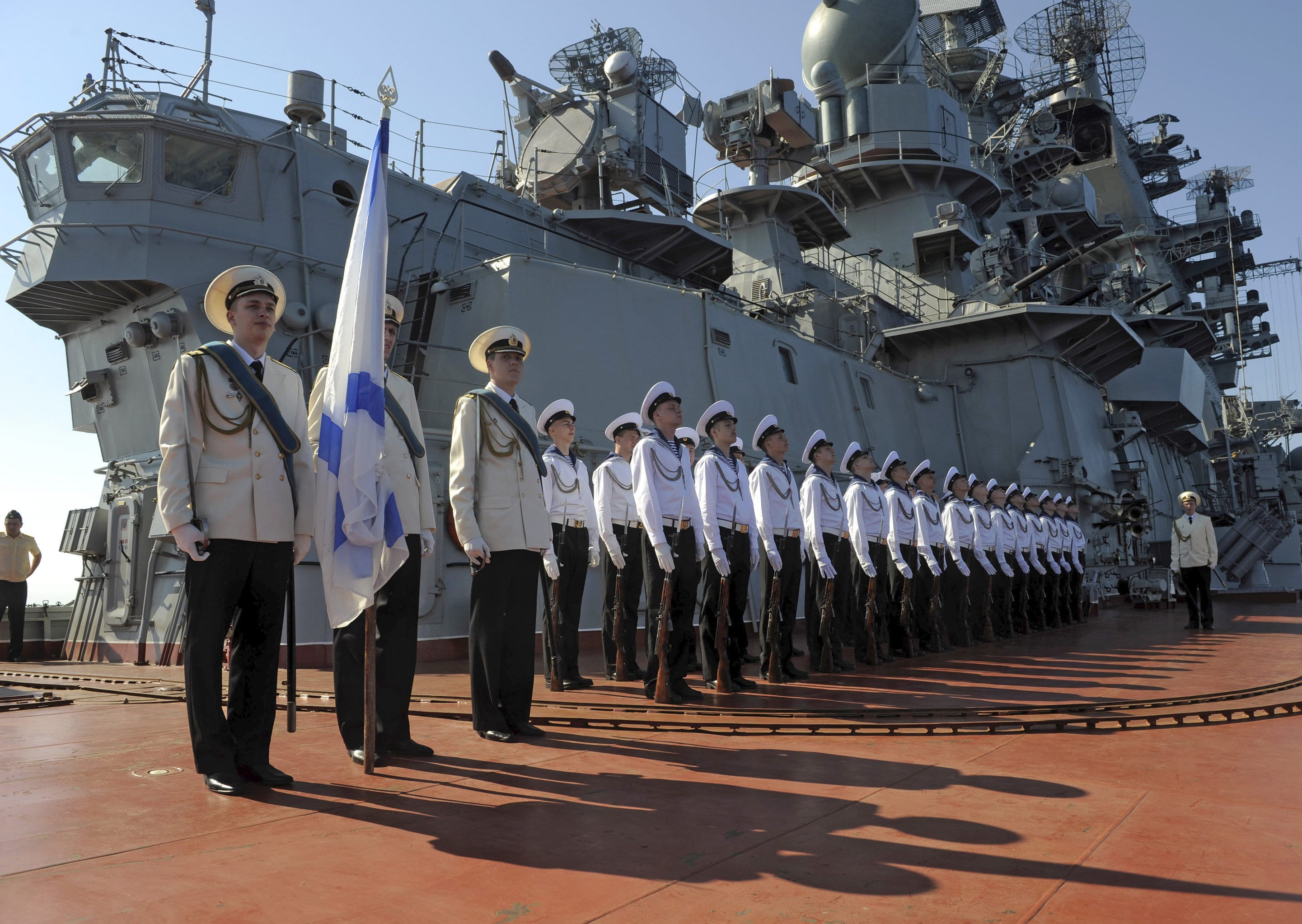 Image [Pyotr Veliky missile cruiser makes port call in Tartus, Syria (Image: Sputnik)]