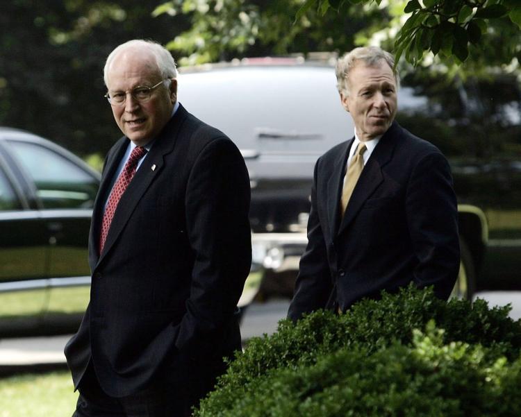 Image (Dick Cheney (l) with Scooter Libby Libby on July 1, 2005 (BRENDAN SMIALOWSKI)