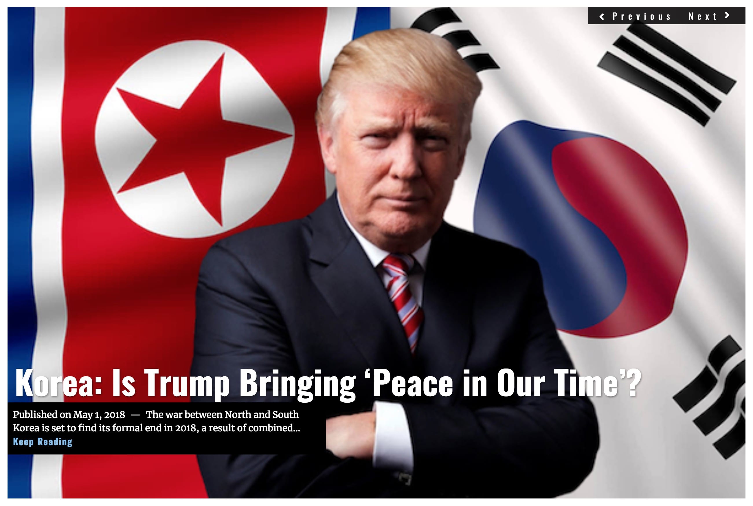 Image Lima Charlie News Headline Korea - Trump Bringing Peace - J.Sjoholm MAY 1 2018