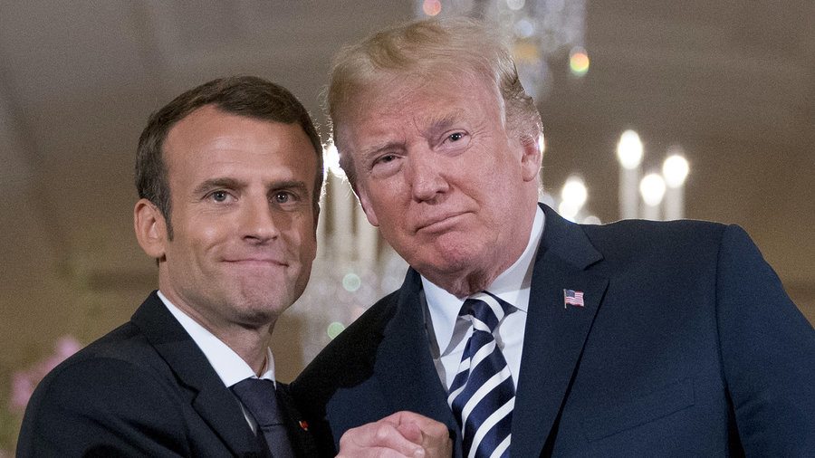 Image President Trump and French President Emmanuel Macron during an appearance at the White House, April 24, 2018 [Andrew Harnik/AP]