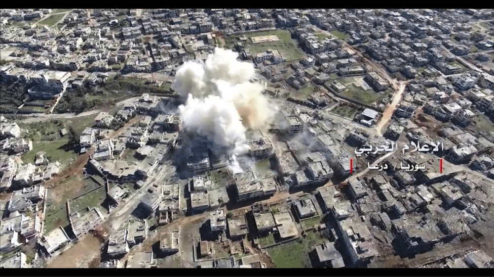 Image [Drone footage of Russian, Syrian airstrikes in Daraa]