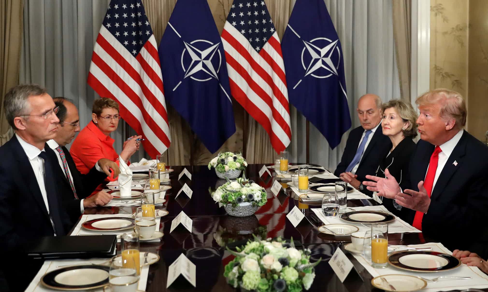 Image [NATO Secretary-General Jens Stoltenberg and President Trump, July 11th, 2018, NATO Summit in Brussels][Photograph: Kevin Lamarque / Reuters]