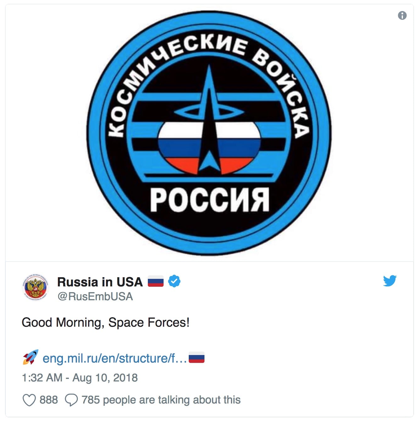 Image Russian Embassy tweet Space Force