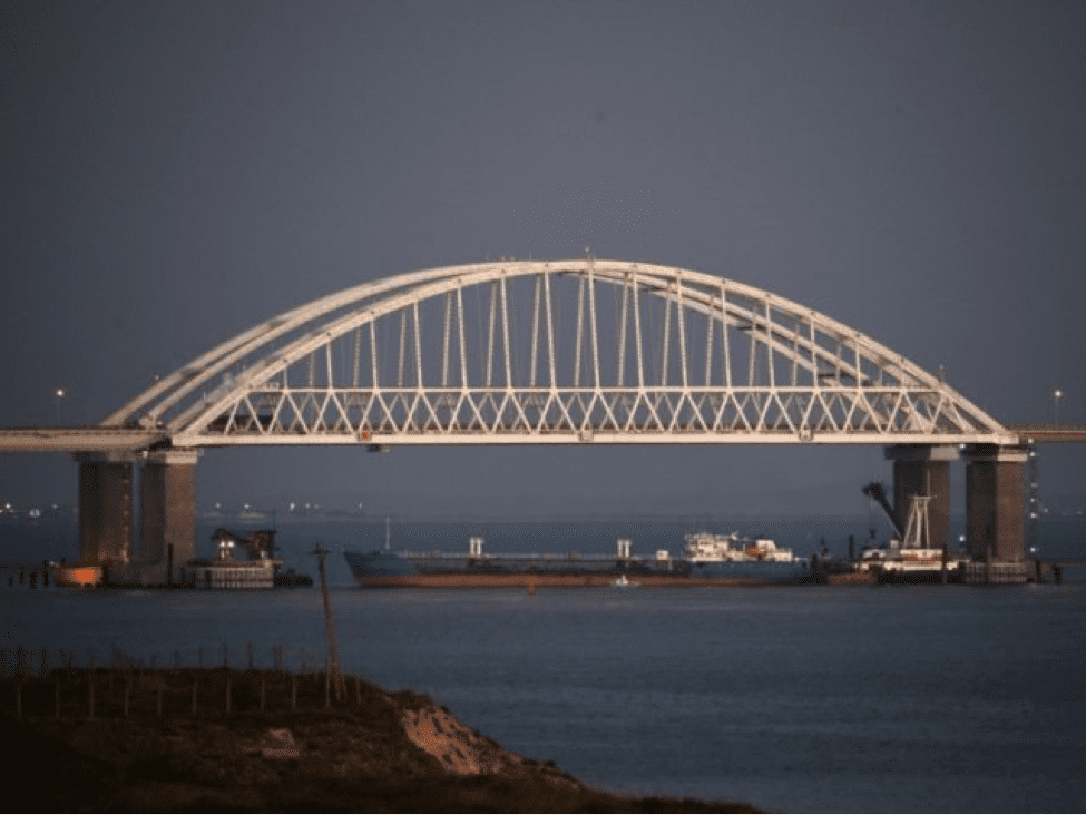 Image The tanker-blockade under the Kerch bridge, Crimea, Sunday, Nov. 25, 2018. (AP)