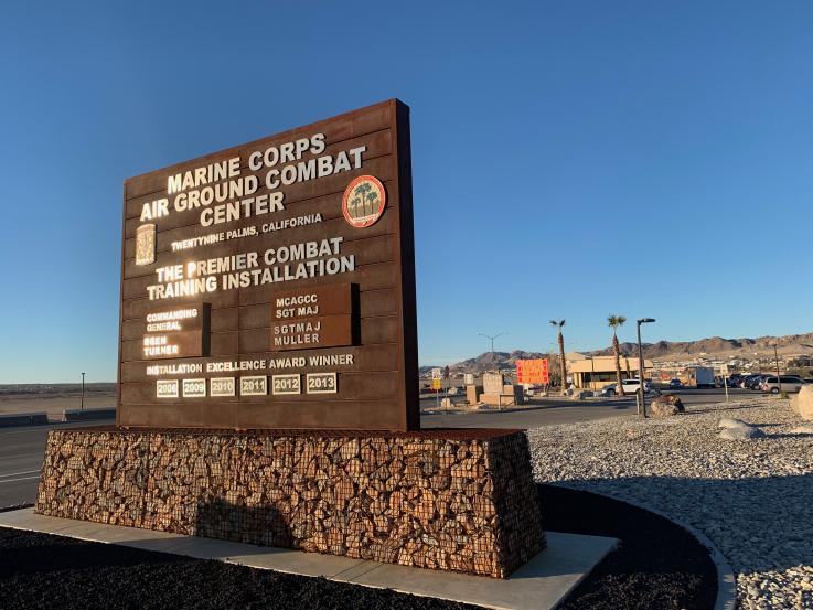 Image [The main entrance to the U.S. Marine Corps Air Ground Combat Center in Twentynine Palms, California. JAMES LAPORTA / NEWSWEEK]