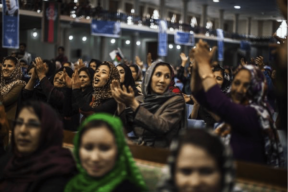 Image [Afghan women at a rally for Habiba Sarobi, the first female candidate for vice president in Afghanistan’s history, in 2014. (NYTimes/Adam Ferguson)] 