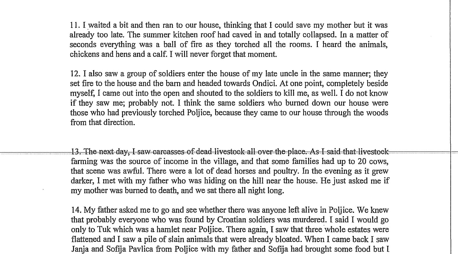 IMage [Testimony of witness Jela Ugarkovic on her account of Croatian Army attack on her village of Komic, August 5, 1995]