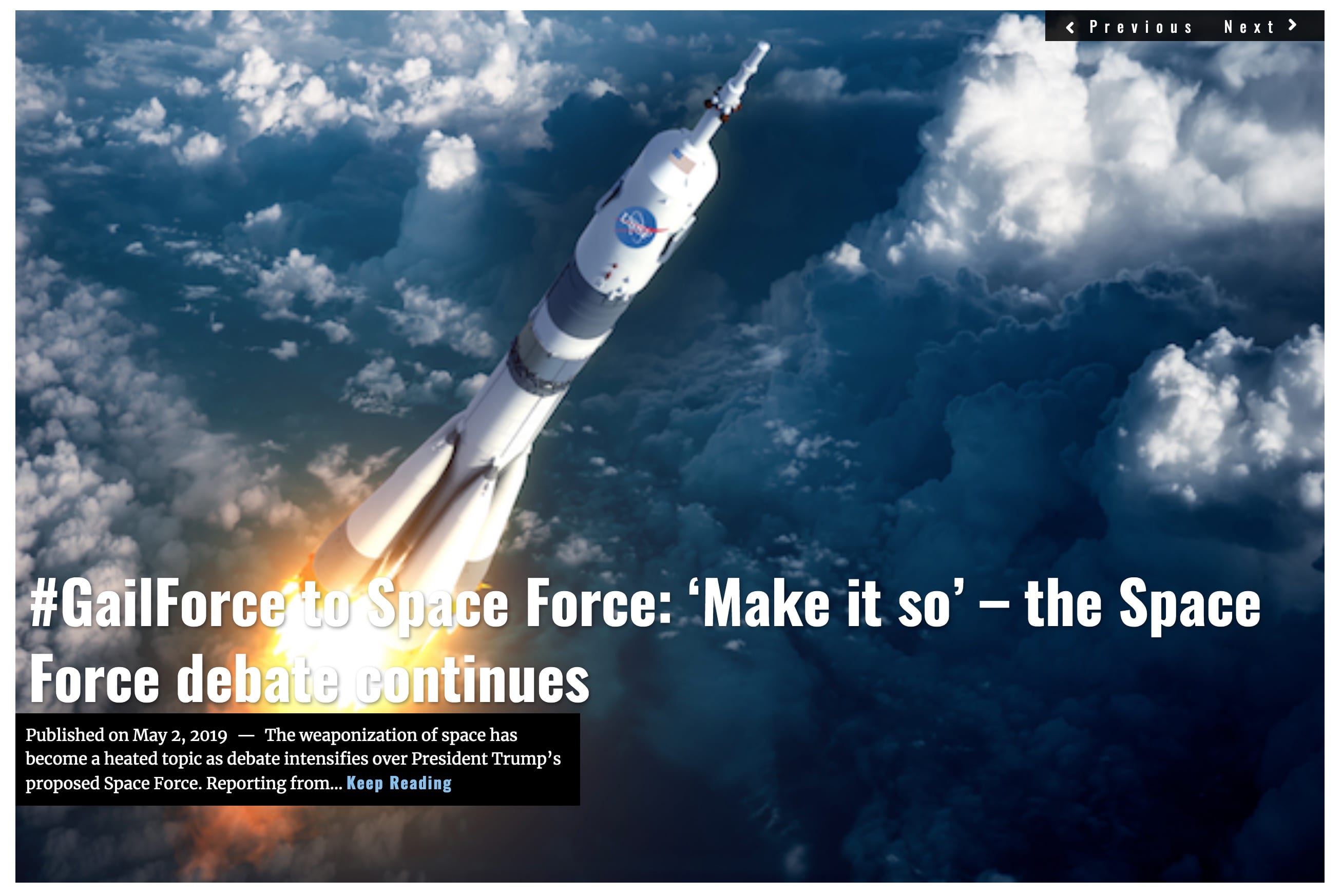 Image Lima Charlie News Headline GailForce to Space Force G. Harris MAY 2 2019