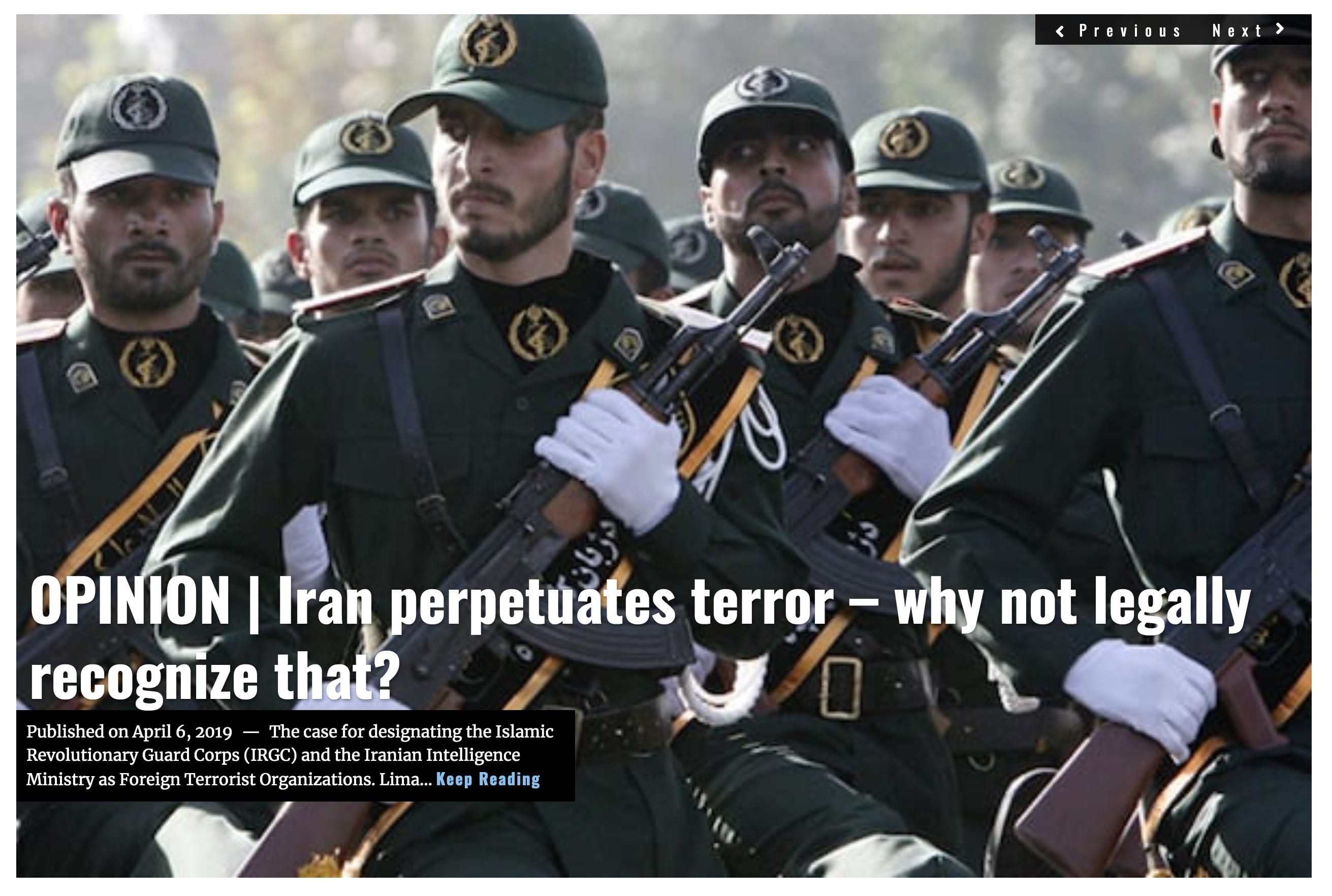 Lima Charlie News Headline Iran perpetuates terror Safavi Ali APR 6 2019