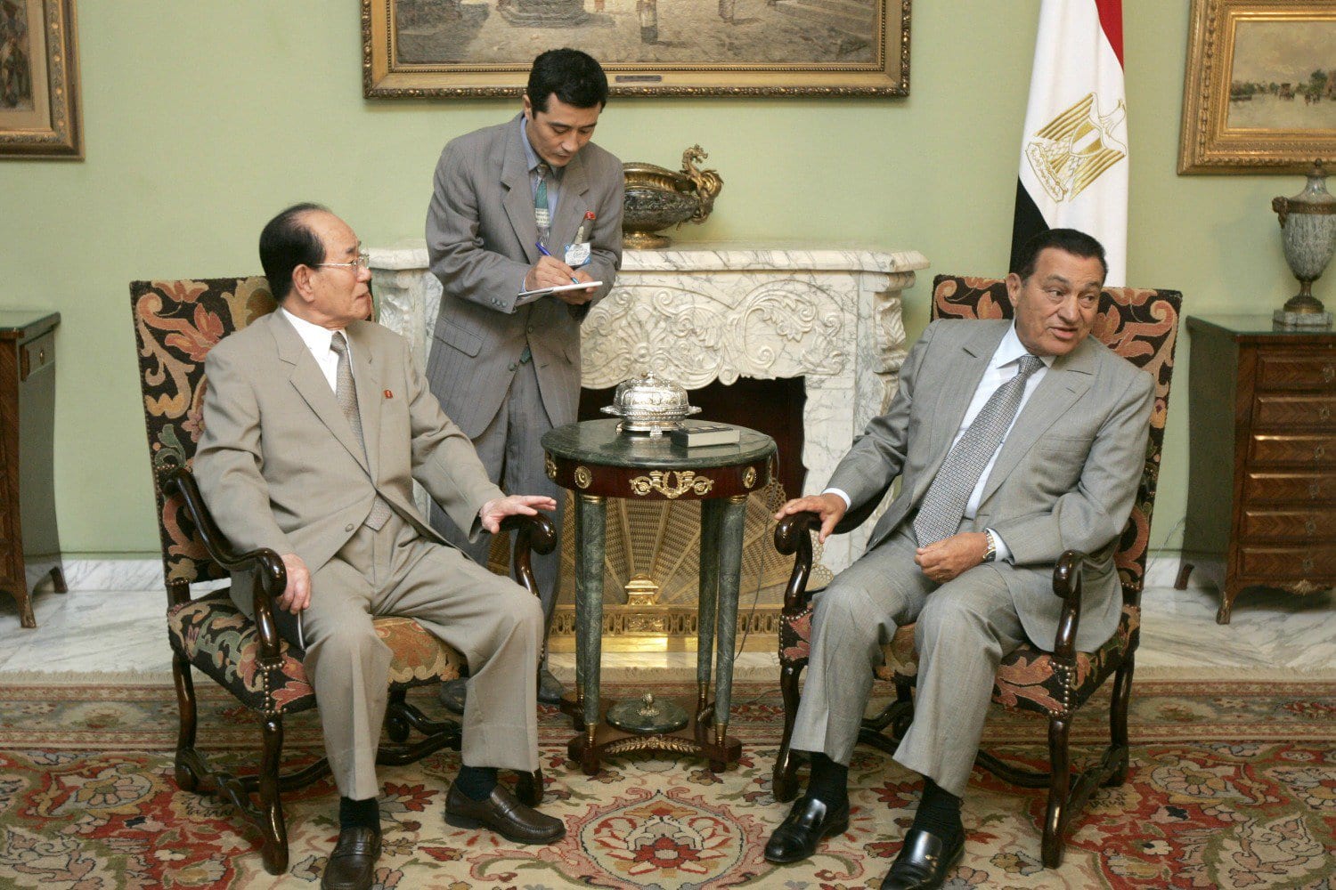 Image KIM YONG-NAM, PRESIDENT OF THE PRESIDIUM OF THE SUPREME PEOPLE’S ASSEMBLY OF NORTH KOREA, MEETS WITH THEN-EGYPTIAN PRESIDENT HOSNI MUBARAK AT THE PRESIDENTIAL PALACE IN CAIRO, EGYPT, JULY 26, 2007 (AP / BEN CURTIS).